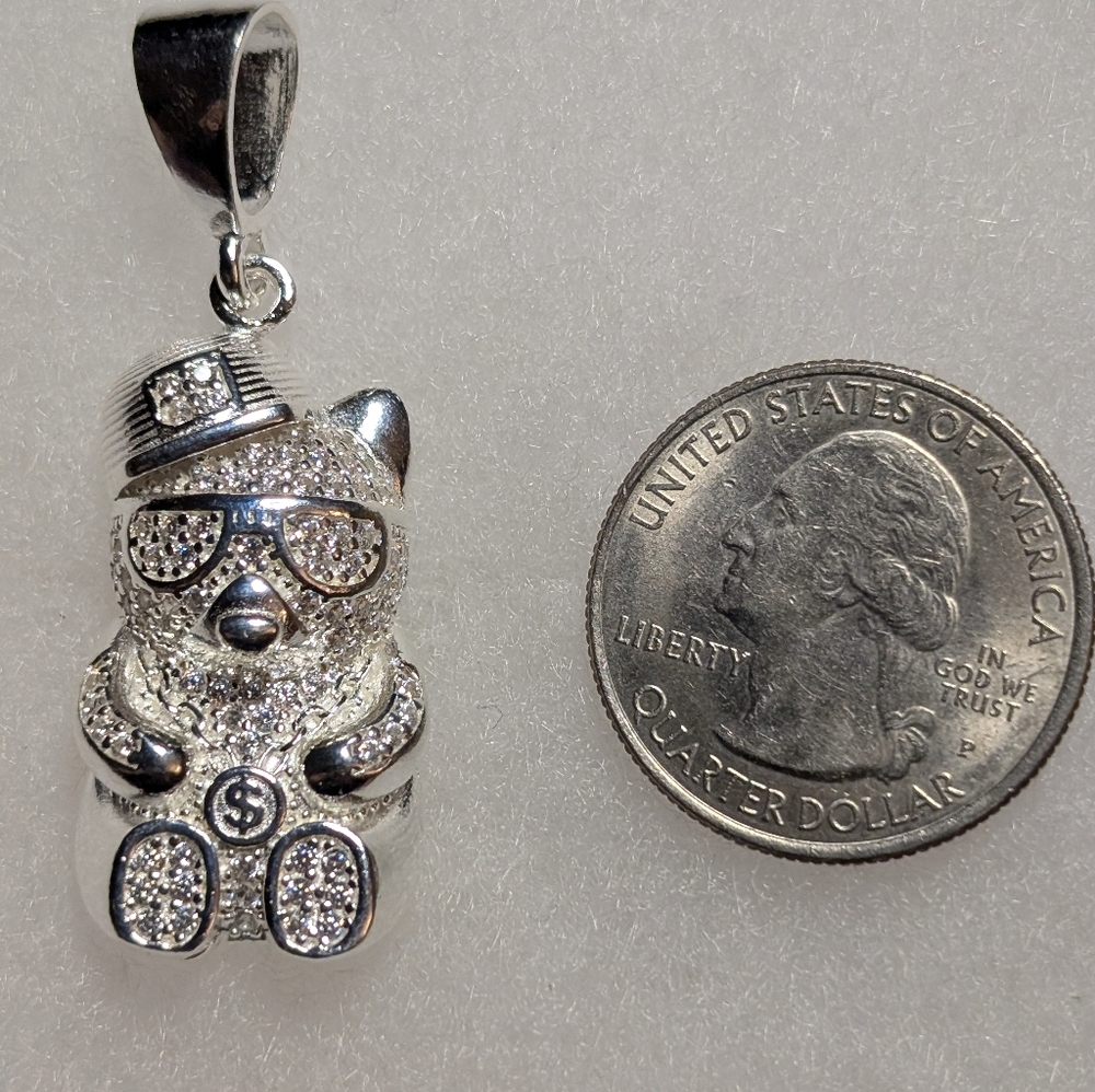 925 Sterling Silver Bear Pendant with Hat and Glasses - Picture 3 of 4